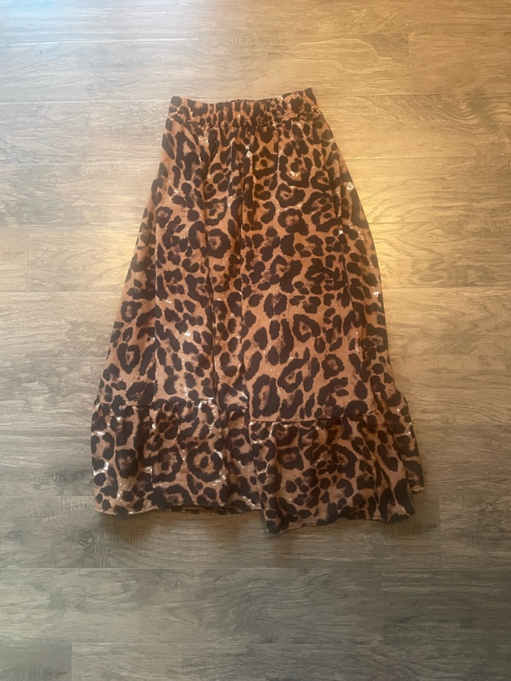 Leopard Cheetah Animal Print Ruffle Midi Skirt - Brown and Black Size Small